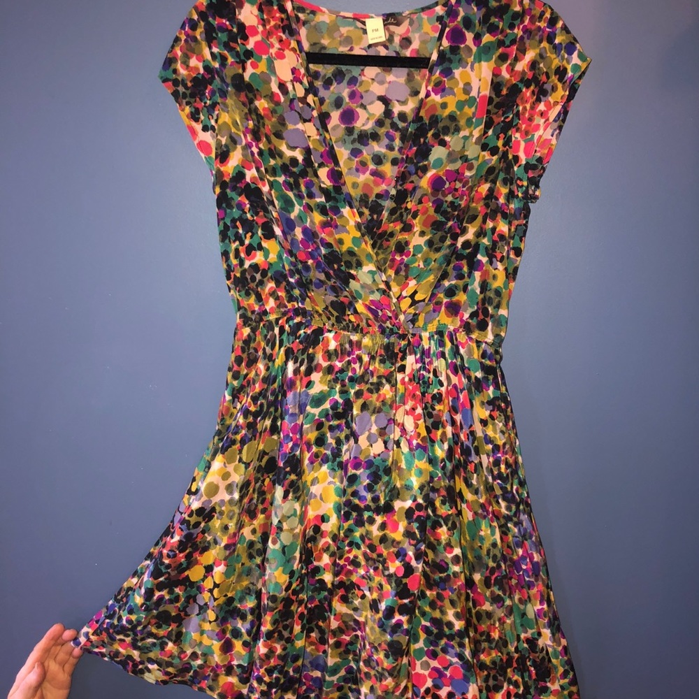 Fun asymmetrical hem silk dress size petite M